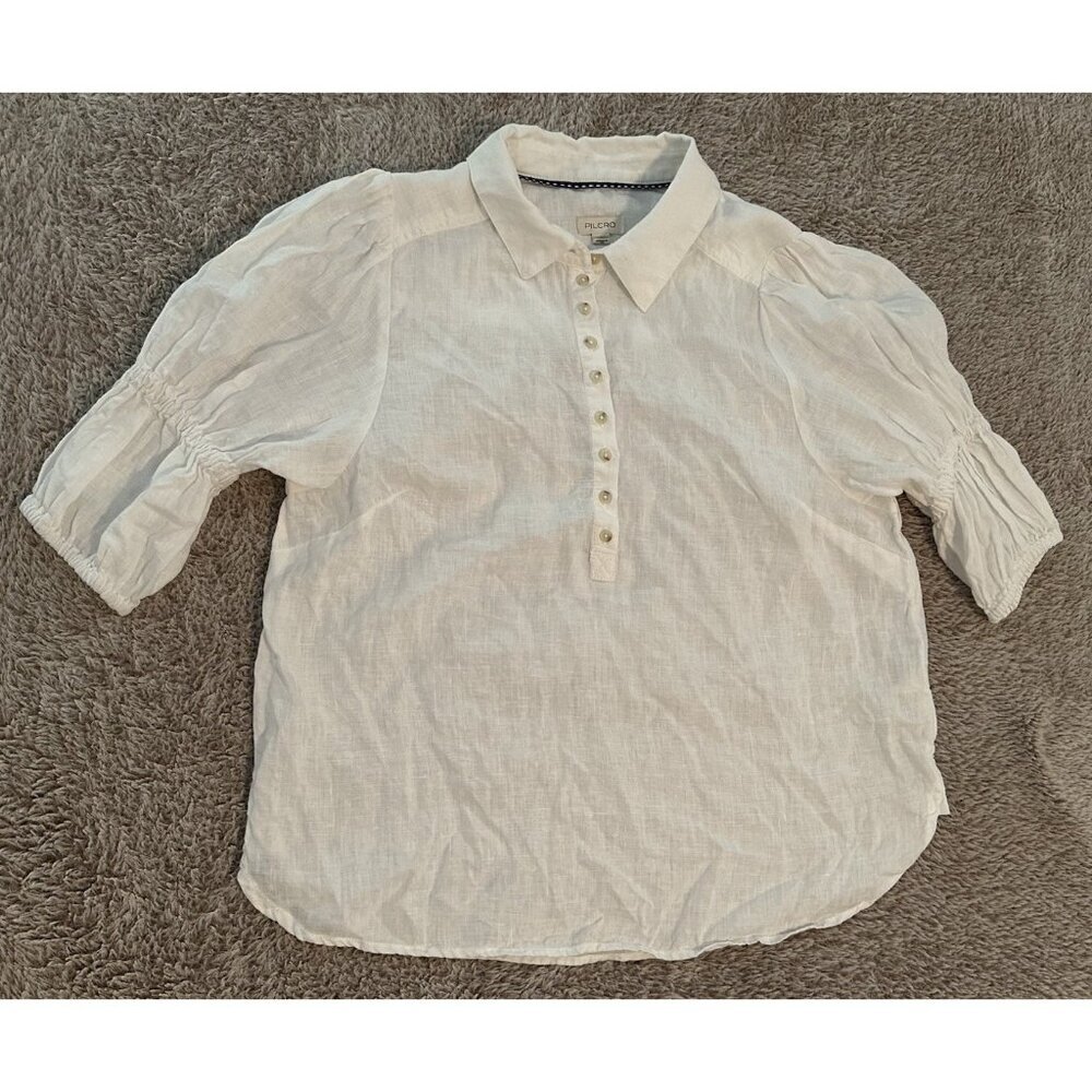 Pilcro Tallulah Puff Sleeve Linen Blouse Women’s S Boho Minimalist White